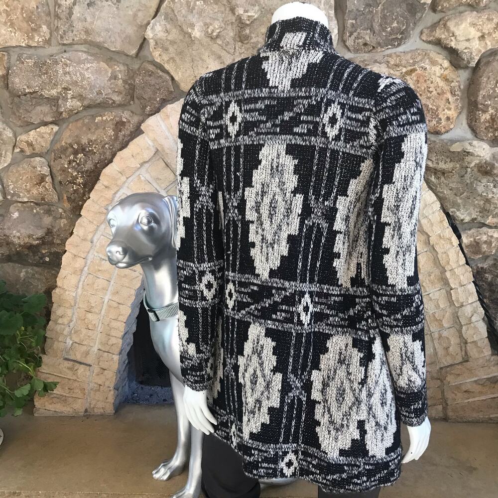 Lucky Brand Open Front Metallic Black White Cardigan Sweater Women's Size XS - Picture 3 of 6